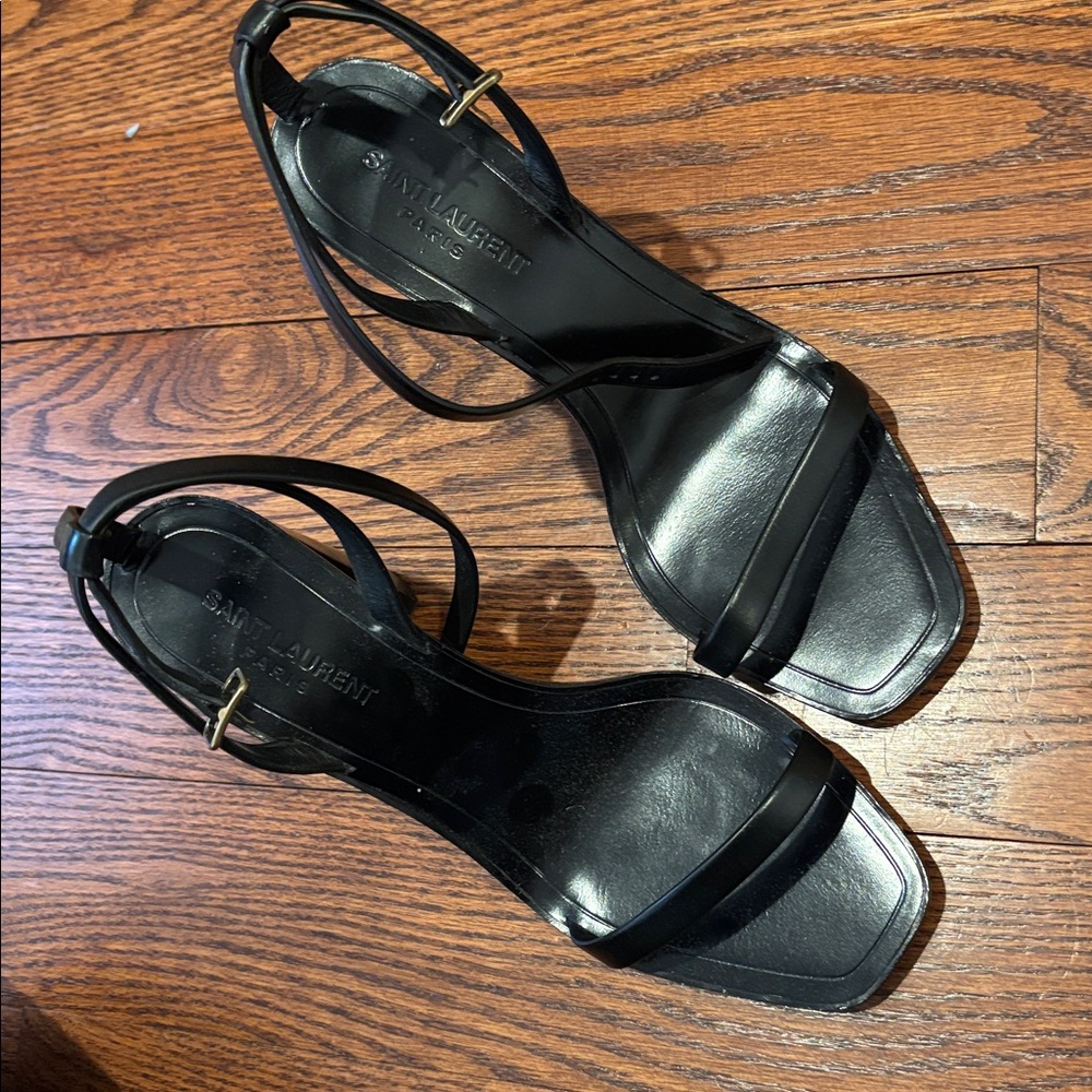 Saint Laurent Black Leather Strappy Heels